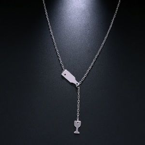 Wine and Glass Necklace Silver *Adorable!* NWT